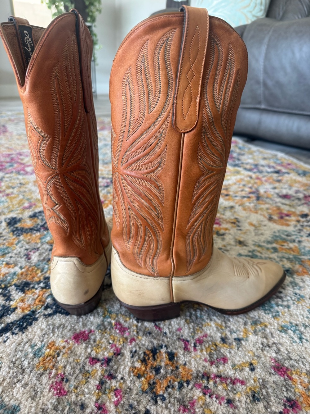 Vintage Larry Mahan El Paso Two-Tone Leather Cowboy Boots 7.5 M Western - Picture 6 of 10